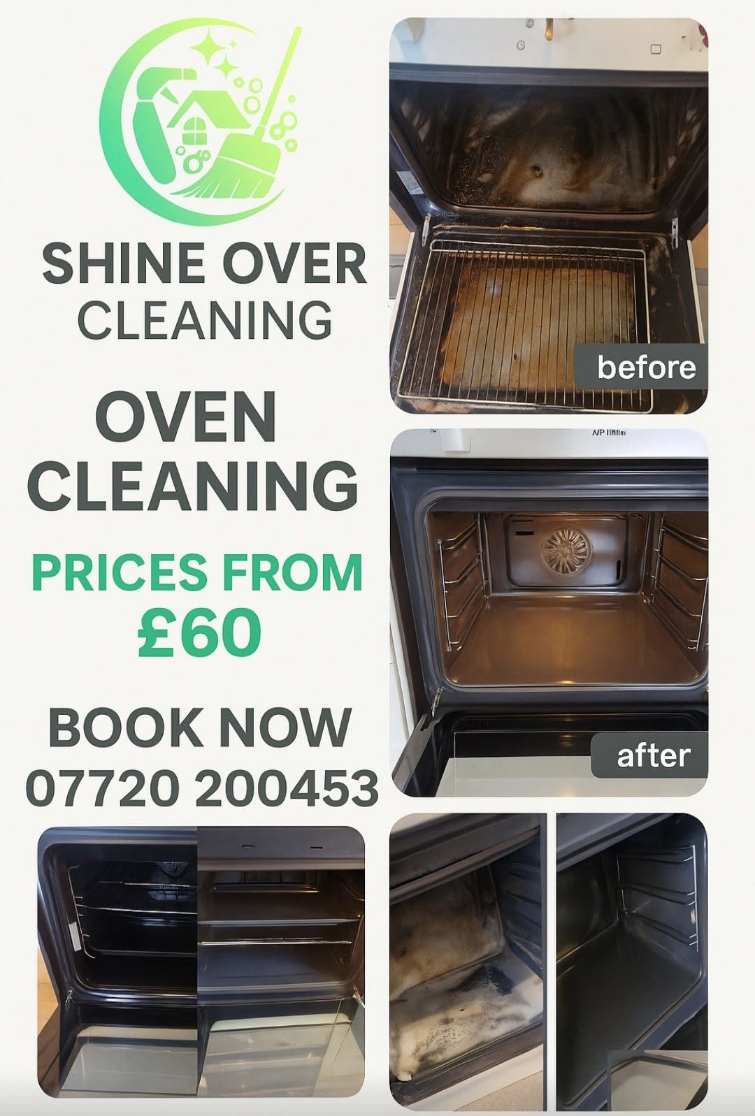 Before and after professional oven cleaning showing dramatic transformation